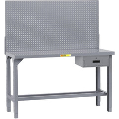 Heavy-Duty Use Workbench: 48" Wide, 30" Deep, 51 to 65" High, Powder Coated, Steel Top, Gray