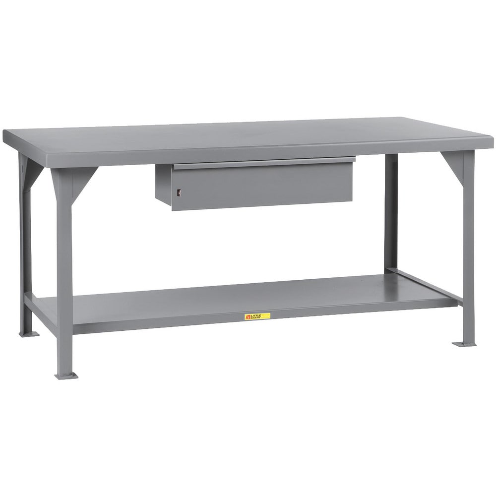 Heavy-Duty Use Workbench: 72" Wide, 30" Deep, 34" High, Powder Coated, Steel Top, Gray