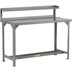 Heavy-Duty Work Bench with Riser: 48" Wide, 49 to 36" High, Powder Coated, 12 Gauge Steel Top, Steel Base, Gray