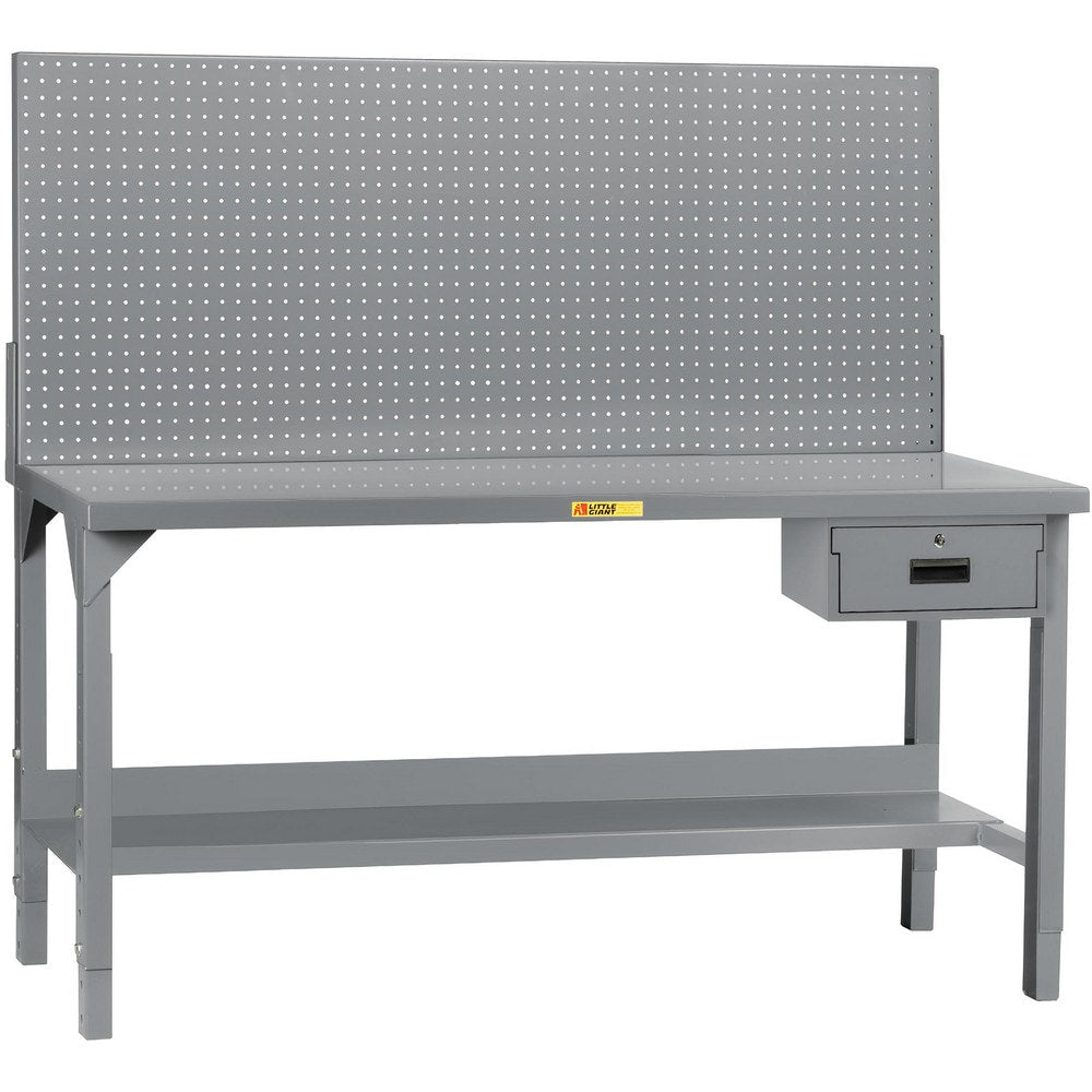 Heavy-Duty Use Workbench: 72" Wide, 30" Deep, 51 to 65" High, Powder Coated, Steel Top, Gray