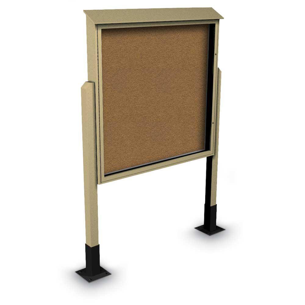 Enclosed Bulletin Board: 60" Wide, 60" High, Cork, Tan