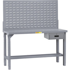 Heavy-Duty Use Workbench: 60" Wide, 36" Deep, 51 to 65" High, Powder Coated, Steel Top, Gray