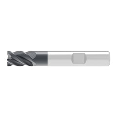 Corner Radius End Mill: 7.70 mm Dia, 12.00 mm LOC, 0.20 mm Radius, 4 Flute, Solid Carbide