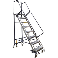 Rolling Ladder: 80" Platform, 450 lb Capacity, 8 Step, 27-1/2" Base Width