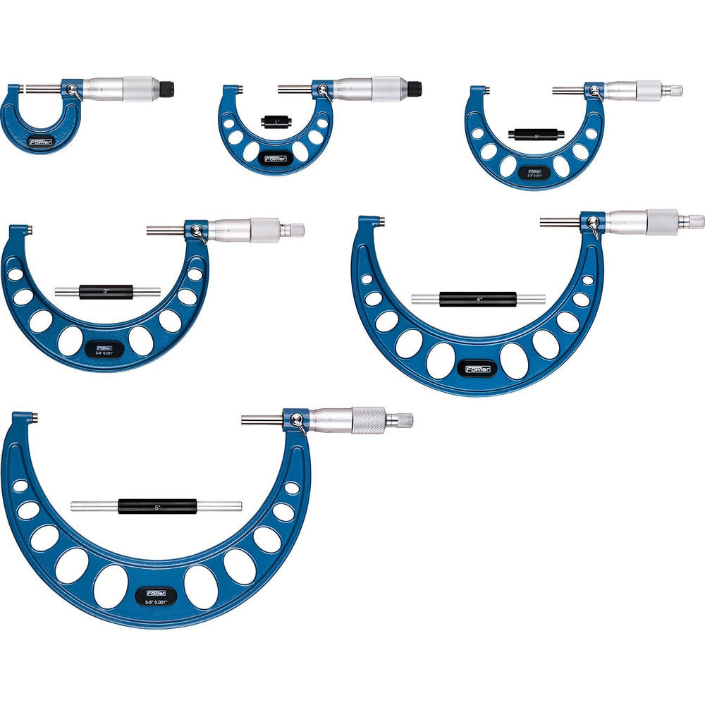 Mechanical Outside Micrometer Sets; Minimum Measurement (Decimal Inch): 0.0000; Maximum Measurement (Decimal Inch): 6.0000; Accuracy (Decimal Inch): +/-.001; Thimble Type: Ratchet Stop, Friction