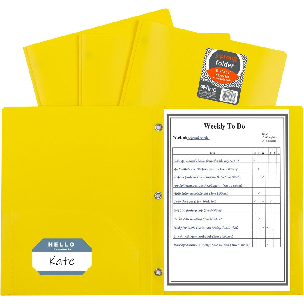 Portfolios, Report Covers & Pocket Binders; Color: Yellow; Overall Width: 9; Overall Length: 11.00; Material: Polypropylene