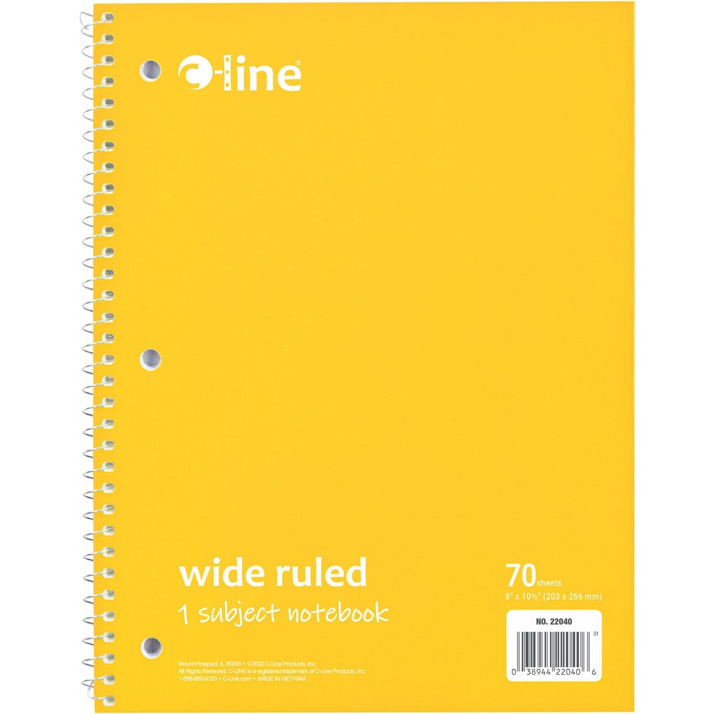 Note Pads, Writing Pads & Notebooks; Product Type: Wide Ruled Spiral-Notebook; Paper Color: White; Style of Rule: Wide; Cover Color: Yellow; Binding Location: Side