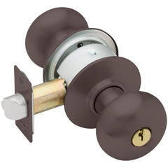 Knob Locksets; Type: Entrance; Key Type: Keyed Different; Material: Metal; Finish/Coating: Aged Bronze; Compatible Door Thickness: 1-3/8" to 1-7/8"; Backset: 2.375; Lockset Grade: Grade 2