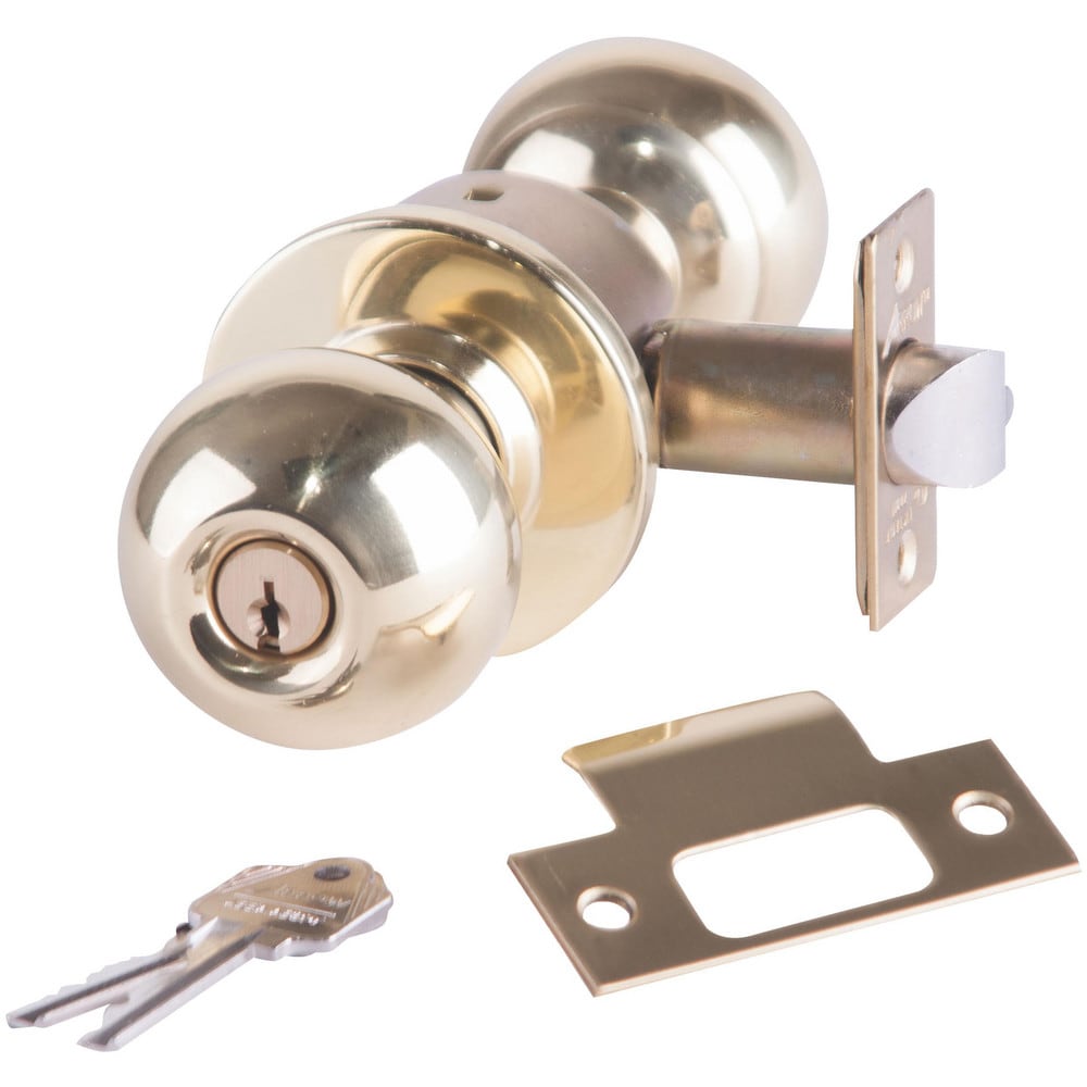 Knob Locksets; Type: Entrance; Key Type: Keyed Different; Material: Metal; Finish/Coating: Bright Brass; Compatible Door Thickness: 1-3/8" to 1-3/4"; Backset: 2.375; Lockset Grade: Grade 2