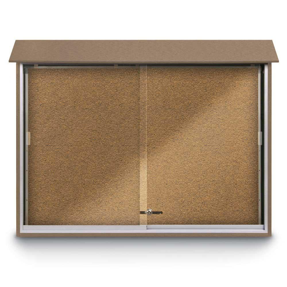 Enclosed Bulletin Board: 52" Wide, 40" High, Cork, Tan