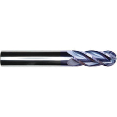 Ball End Mill: 3/8" Dia, 1/2" LOC, 4 Flute, Solid Carbide