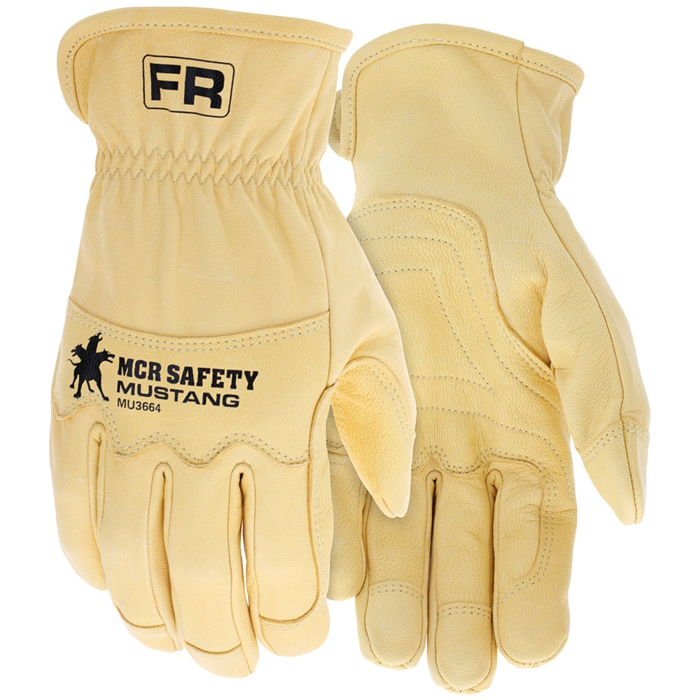 Mustang HiDex Leather DriversUtility Work Gloves, UnlinedPremium Honey Gold Grain GoatskinReinforced Thumb and Index FingerWing Thumb and Double Palm Pattern