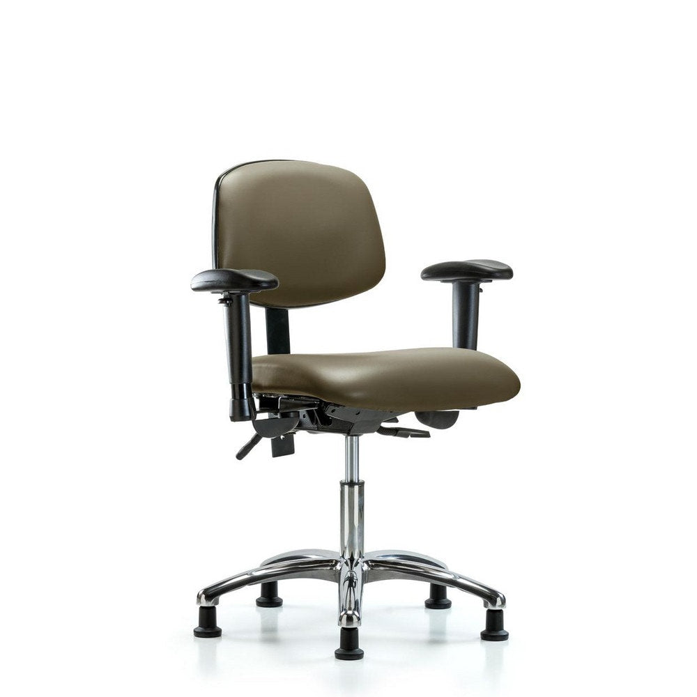 Ergonomic Multifunction Task Chair: Vinyl, 24" Seat Height, Taupe