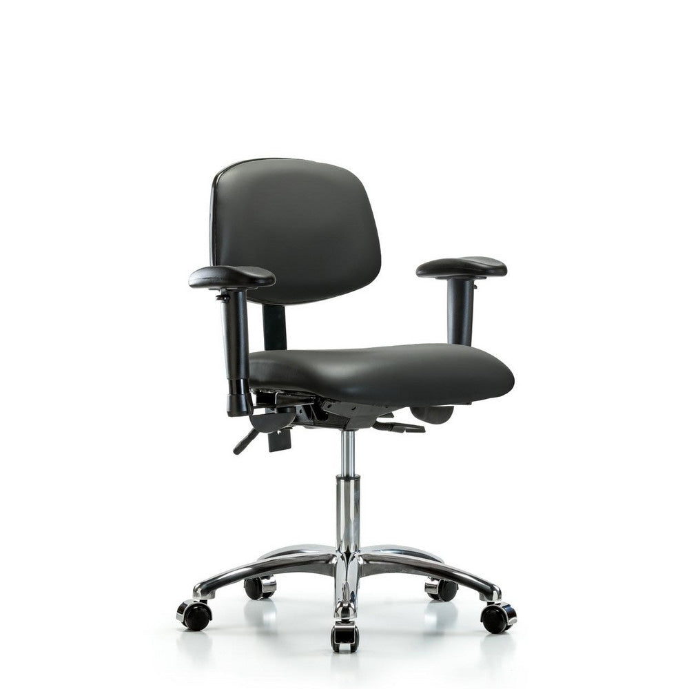 Ergonomic Multifunction Task Chair: Vinyl, 24" Seat Height, Carbon