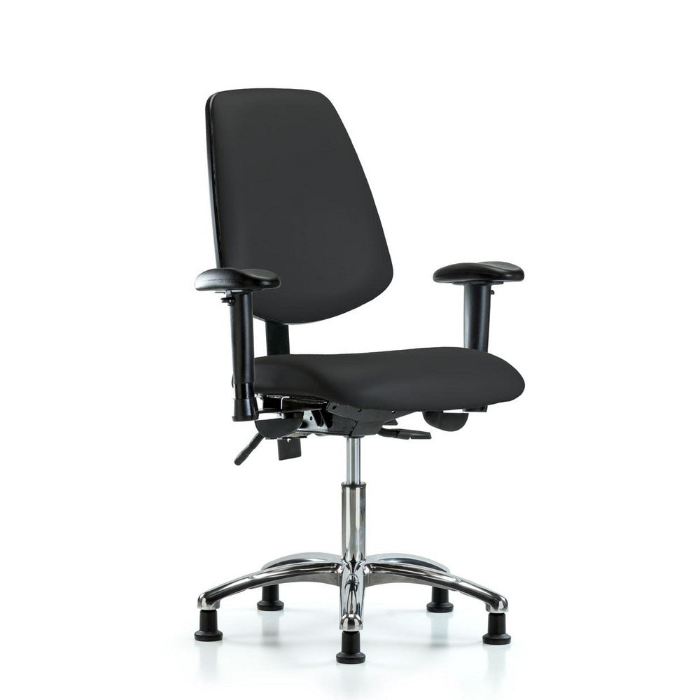 Ergonomic Multifunction Task Chair: Vinyl, 24" Seat Height, Black