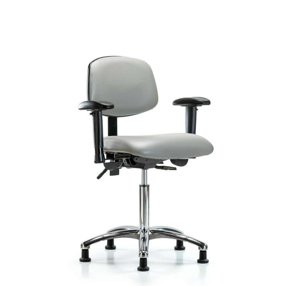 Ergonomic Multifunction Task Chair: Vinyl, 29" Seat Height, Dove Gray