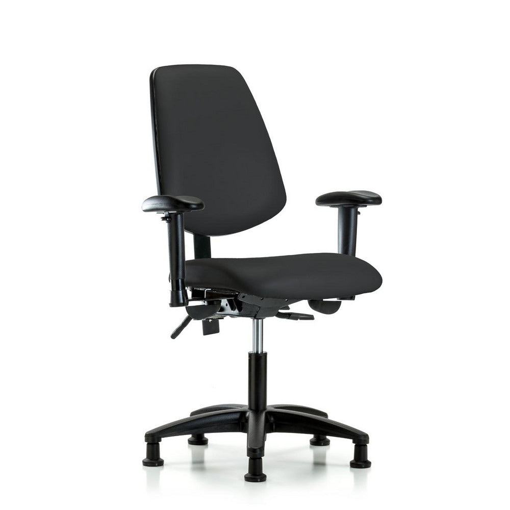 Ergonomic Multifunction Task Chair: Vinyl, 23" Seat Height, Black