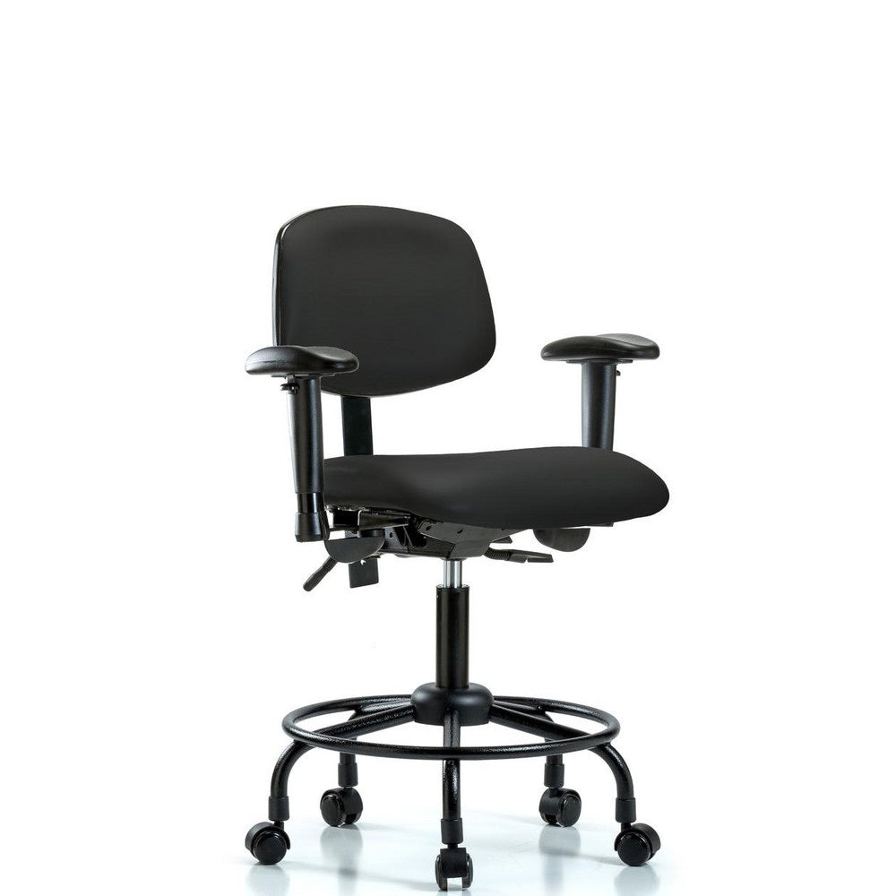 Ergonomic Multifunction Task Chair: Vinyl, 27-3/4" Seat Height, Black