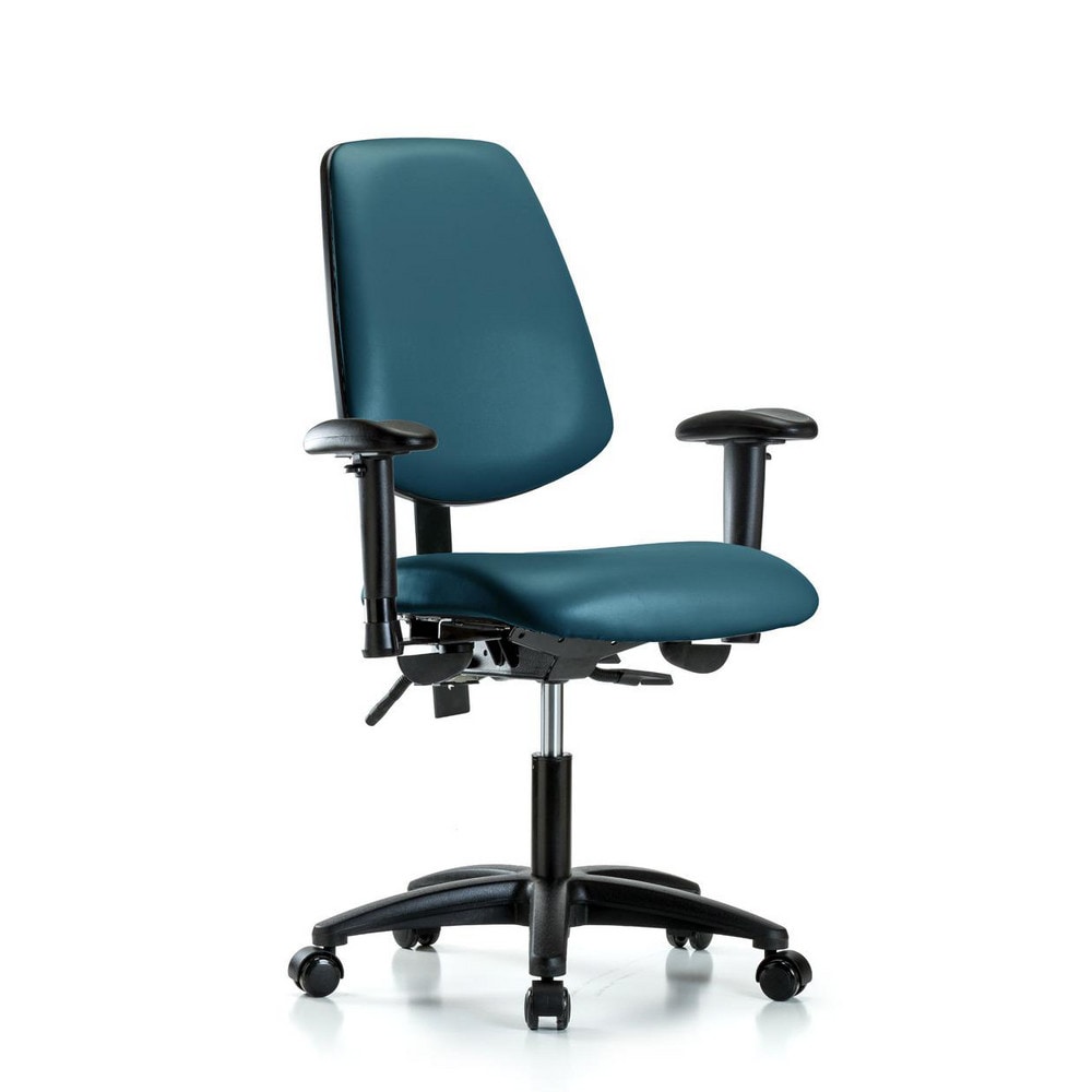 Ergonomic Multifunction Task Chair: Vinyl, 23" Seat Height, Marine Blue