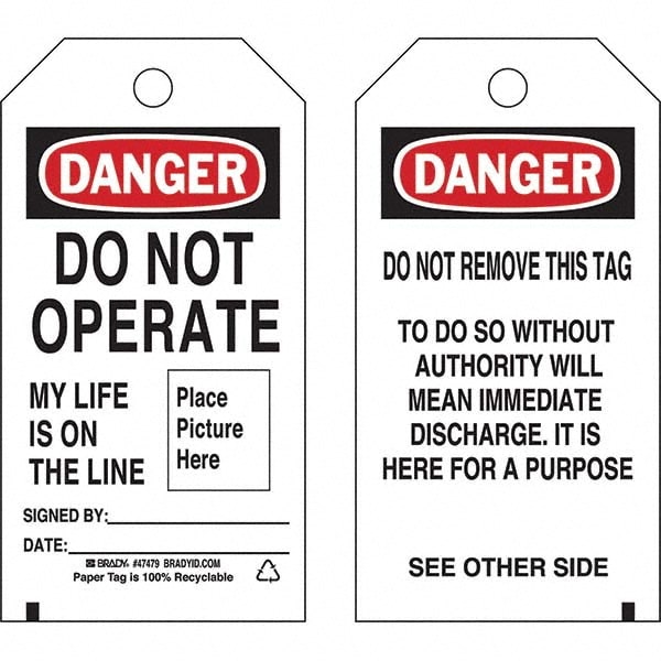 Do Not Operate Tag: 5-3/4" High, 3" Wide, Paper, "DANGER"