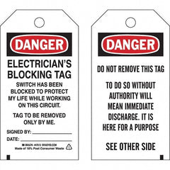 Lockout Tag: 5-3/4" High, 3" Wide, Paper, "DANGER"