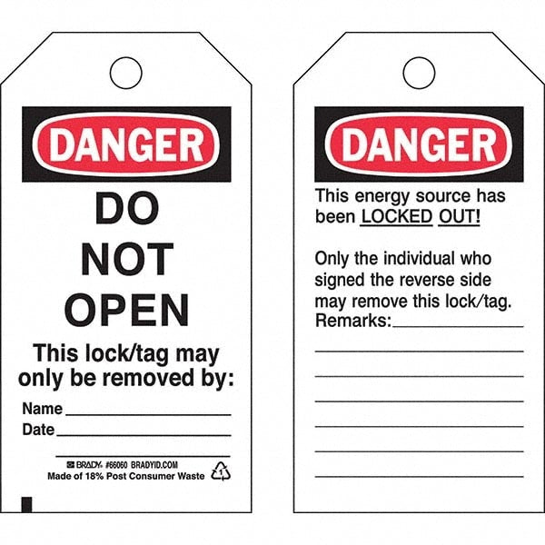 Do Not Operate Tag: 5-3/4" High, 3" Wide, Polyester, "DANGER"