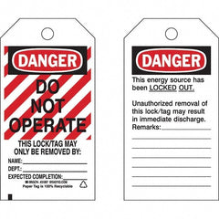 Lockout Tag: 5-3/4" High, 3" Wide, Paper, "DANGER"