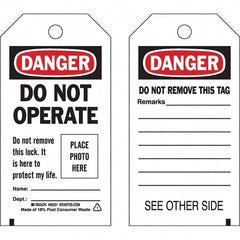 Do Not Operate Tag: 5-3/4" High, 3" Wide, Paper, "DANGER"