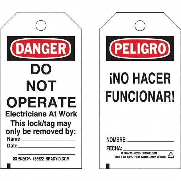 Do Not Operate Tag: 5-3/4" High, 3" Wide, Paper, "DANGER"