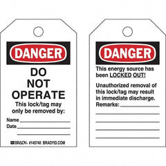 Do Not Operate Tag: 5" High, 3" Wide, Polypropylene, "DANGER"