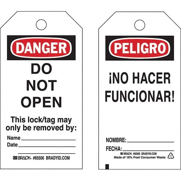 Do Not Operate Tag: 5-3/4" High, 3" Wide, Paper, "DANGER"