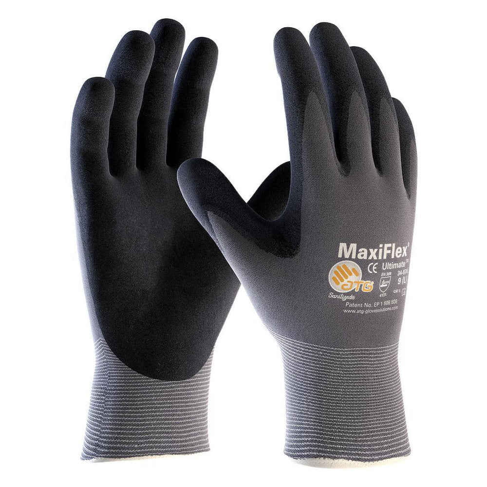 Work Gloves: ATG 34-874T, Micro-Foam Nitrile-Coated Nylon & Elastane, General Purpose