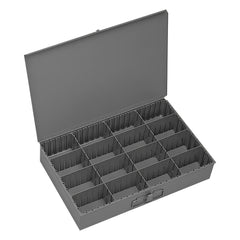 Small Parts Storage Drawers; Drawer Type: Large Storage Drawer; Number Of Compartments: 16.000; Removable Dividers: No; Drawer Material: Steel; Color: Gray; Drawer Depth: 12.4375 in; Drawer Height: 3.0625 in; Drawer Width: 18.3125 in