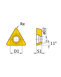 TPGX 1.51.52 flat_top HTi10, 1/32″ Corner Radius, 3/32″ Thick, 3/16″ Inscribed Circle, Turning Indexable Insert