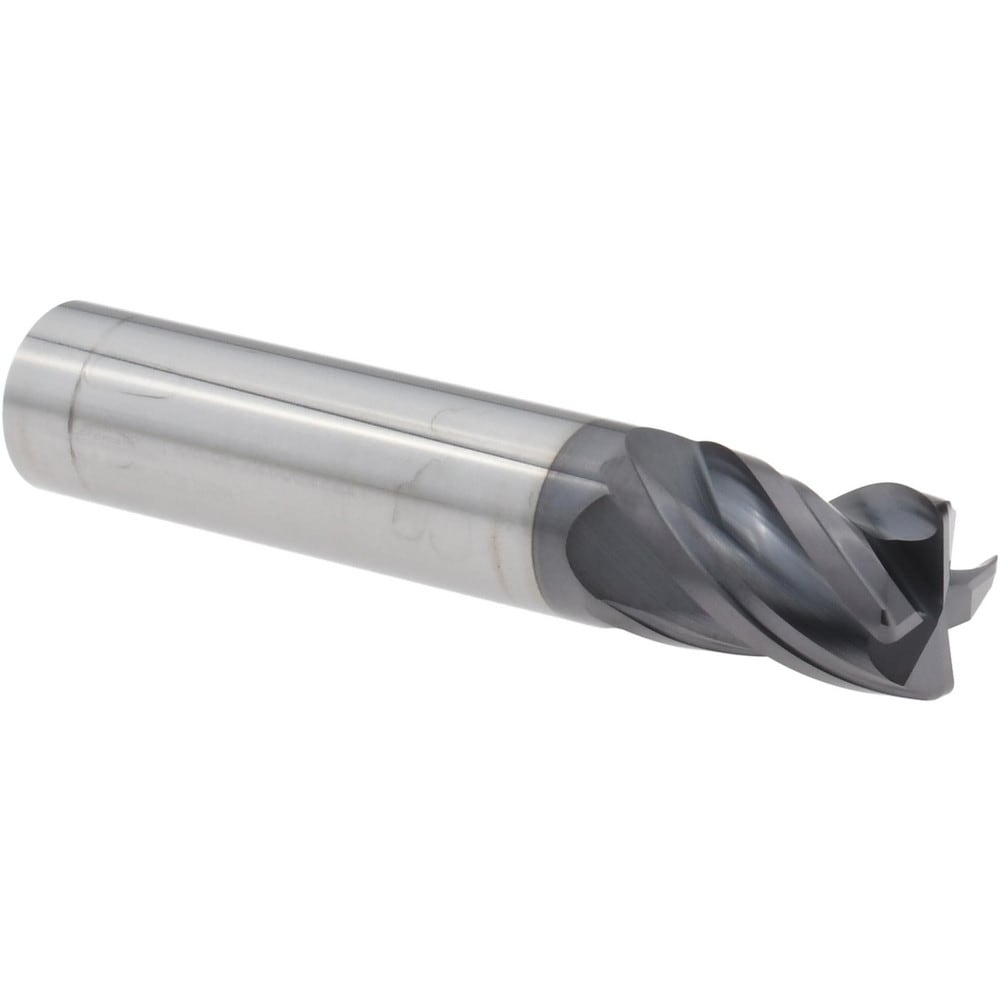 Corner Radius End Mill: 3/8" Dia, 1/2" LOC, 0.0300" Radius, 4 Flute, Solid Carbide