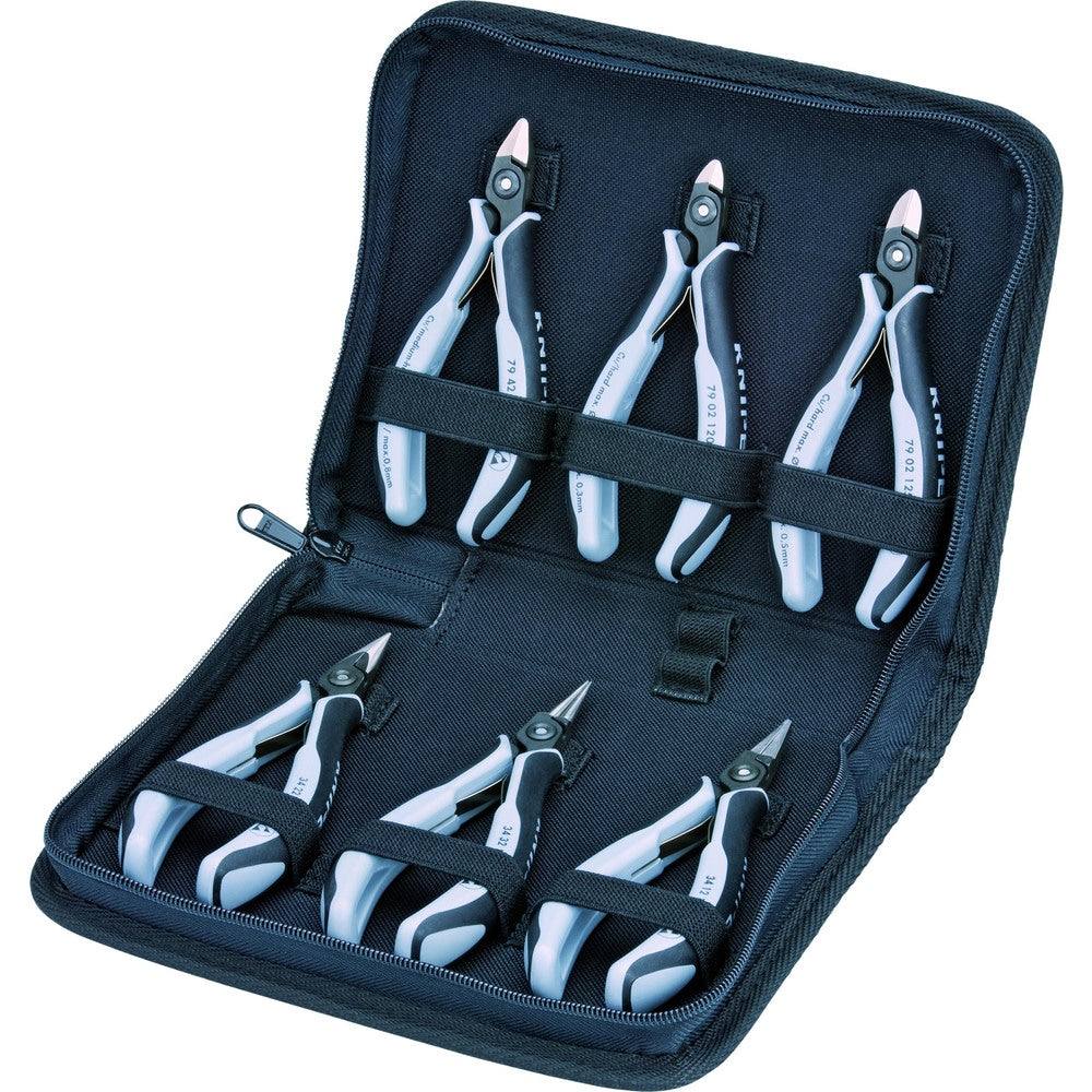 Plier Sets; Plier Type Included: Electronics Pliers-ESD Handles (various tips), Electronics Diagonal Cutters-ESD Handles; Container Type: None; Handle Material: Comfort Grip; Includes: 34 12 130 ESD, 79 42 125 ESD, Zipper Pouch, 34 32 130 ESD, 79 02 125 E