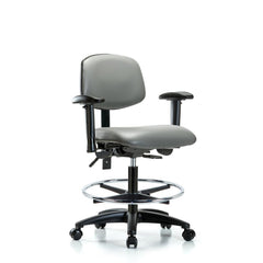 Ergonomic Multifunction Task Chair: Vinyl, 28-1/4" Seat Height, Sterling