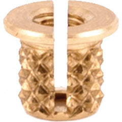 Press Fit Threaded Inserts; Product Type: Flanged; Material: Brass; Drill Size: 0.1560 in; Finish: Uncoated; Thread Size: #2-56; Overall Length (Decimal Inch): 0.1560; Insert Diameter (Decimal Inch): 0.1870; Thread Pitch: 56 in