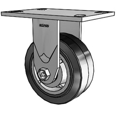 Rigid Top Plate Caster: Rubber on Polypropylene, 5" Wheel Dia, 2" Wheel Width, 500 lb Capacity, 6-1/2" OAH