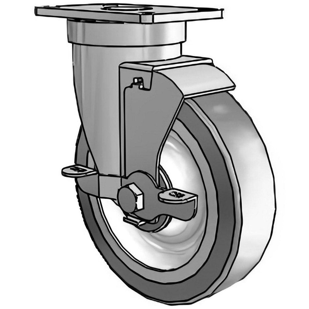 Swivel Top Plate Caster: Thermoplastic Rubber Elastomer, 5" Wheel Dia, 5" Wheel Width, 325 lb Capacity, 5" OAH