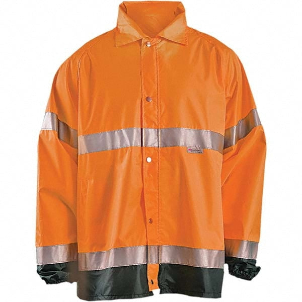 Rain Jacket: Size 3XL, ANSI/ISEA 107-2015, Orange, Polyester