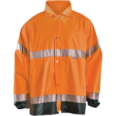 Rain Jacket: Size Large, ANSI 107-2015 Type R Class 3, High-Visibility Orange, Polyester