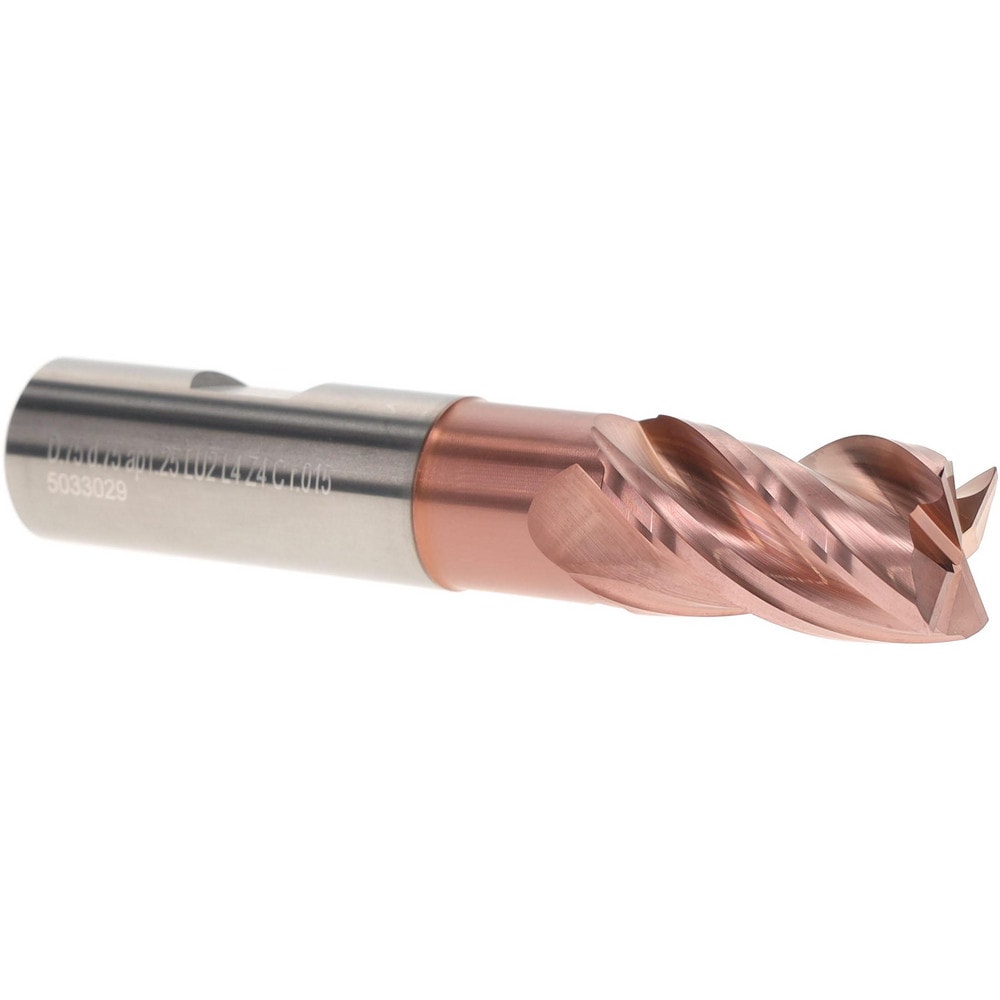 Corner Radius End Mill: 3/4" Dia, 1-1/4" LOC, 0.0150" Radius, 4 Flute, Solid Carbide