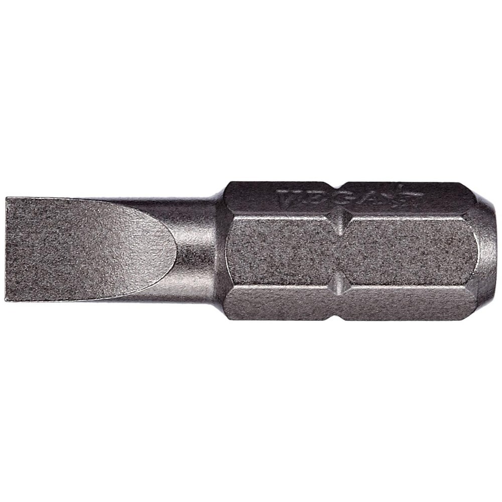 Slotted Screwdriver Bits; Reversible: No; Blade Width (Decimal Inch): 0.2320; Blade Width (mm): 0.232 in; Blade Thickness: 0.036 in; Drive Size (Inch): 0.25 in; Material: S2 Steel; Blade Thickness (Decimal Inch): 0.036 in; Overall Length (Inch): 1.00 in;