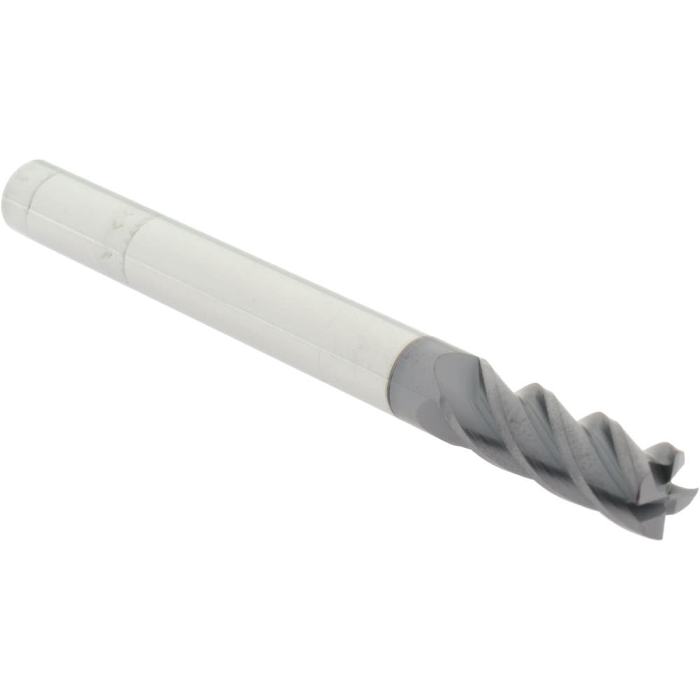 Corner Radius End Mill: 3/8" Dia, 1" LOC, 0.0100" Radius, 4 Flute, Solid Carbide