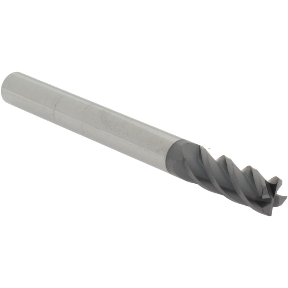 Corner Radius End Mill: 3/8" Dia, 1" LOC, 0.0100" Radius, 4 Flute, Solid Carbide