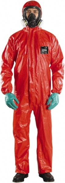 Disposable Coveralls: Chemical, Liquid & Flame Protection, Size Large, 4.95 oz, Polyester, Storm Flap w/Double Zipper Closure