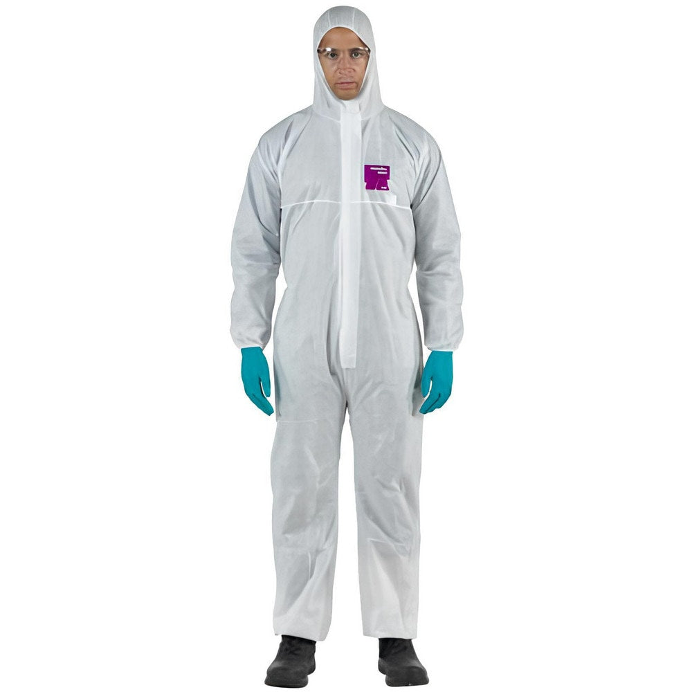 Disposable Coveralls: Chemical Protection, Size 5X-Large, 1.4200 oz, SMS, Two Way Zipper & Stormflaps Closure