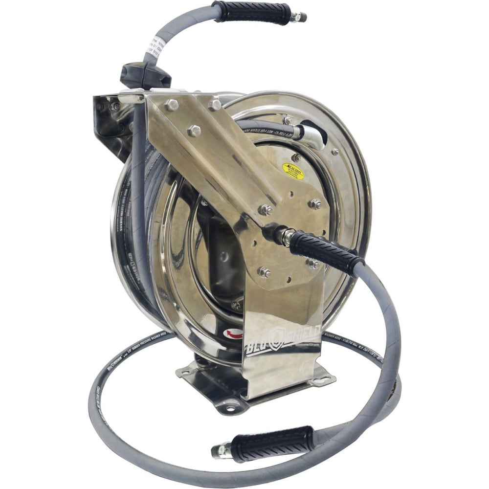 BluBird BluShield 4100 psi 3/8" X 100' Heavy Duty Dual Arm Stainless Steel Pressure Washer Hose Reel Assembly