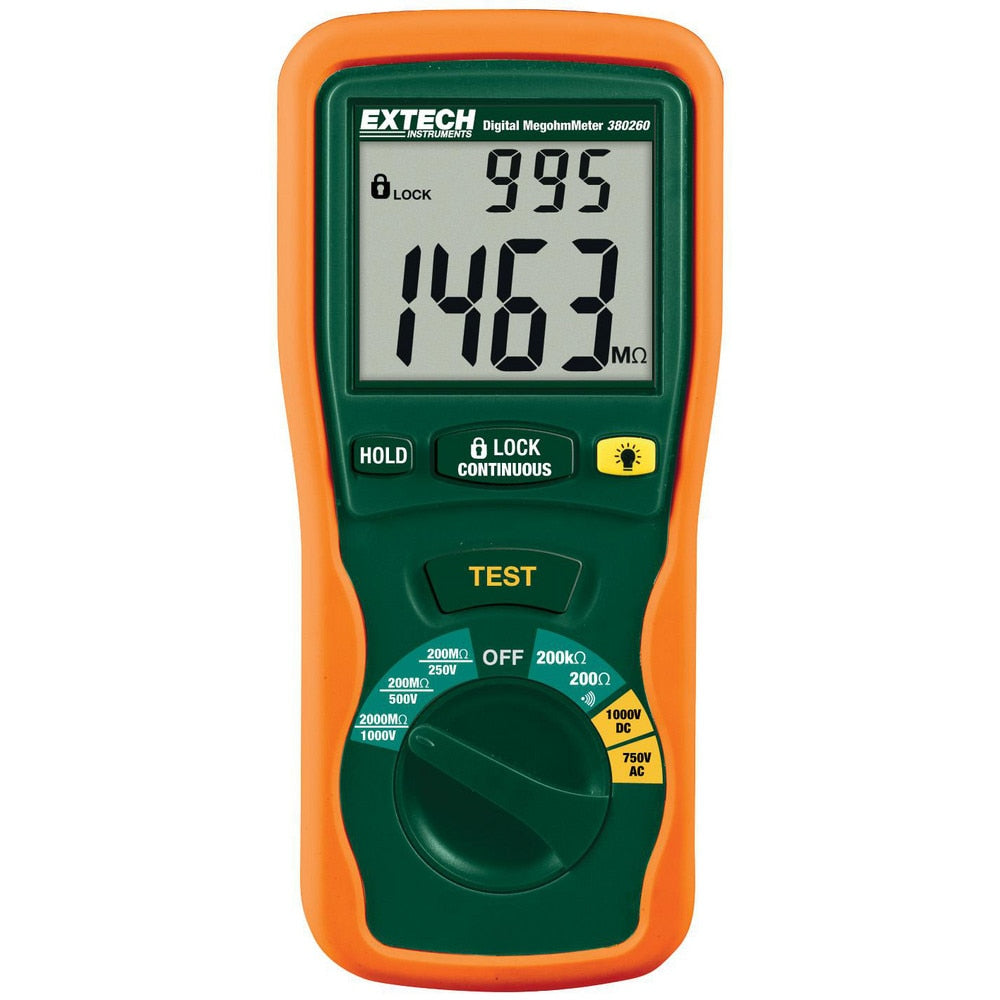 Electrical Insulation Resistance Testers & Megohmmeters; Display Type: LCD; Power Supply: AA Batteries; Resistance Capacity (Megohm): 2000 M?; Maximum Test Voltage: 1000; Overall Length: 7.80; Overall Height: 1.9 in